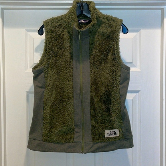 NORTHFACE Furry Fleece Green Cozy Warm Knit Midweight Osito Fuzzy Zip Up Vest M - Picture 1 of 10